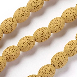 Золотистый Бусы из натуральной лавы, окрашенные, рис, золотые, 15~15.5x11~11.5 мм, отверстие : 2 мм, около 27 шт / нитка, 15.94 дюйм (40.5 см)