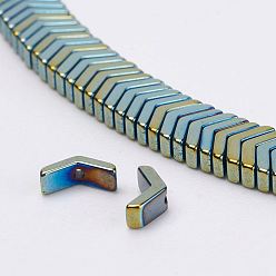 Green Plated Electroplate Non-Magnetic Synthetic Hematite Strands, V Shape, Grade A, Green Plated, 3x6x2mm, Hole: 0.5mm, about 284pcs/strand, 15.74 inch