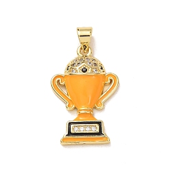 Золотой Латунные микропаве прозрачные подвески с фианитом, с эмалью, трофейные подвески, золотые, золотые, 24.5x16x5 мм, отверстие : 5x3 мм