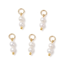 Настоящее золото 18K Подвески из натурального культивированного пресноводного жемчуга круглой формы, с открытыми пружинными кольцами из нержавеющей стали 304, белые, реальный 18 k позолоченный, 12~12.5x4~4.5 мм, отверстие : 3 мм