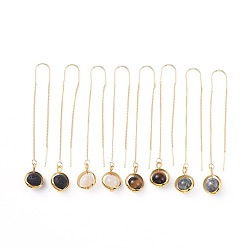 Смешанные камни Болтаться серьги природный драгоценный камень, с латунными рамами и 304 серьгами из нержавеющей стали, 76~77 мм , штифт: 0.7 мм