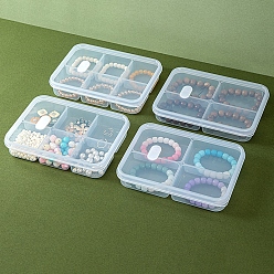 Clear Rectangle Transparent Plastic Bead Containers, with Hinged Lid and 4 & 6 Grids for Jewelry Small Accessories, Clear, 21x15.5x3.8~4.2cm, 4pcs/set