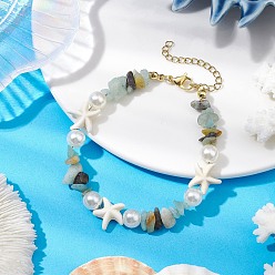 Flower Amazonite Браслеты из бисера с бирюзой в виде морской звезды и натурального цветка амазонита для женщин, с 304 из нержавеющей стали Lobster Claw застежками, 7-5/8~7-3/4 дюйм (19.4~19.8 см)