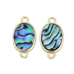 Oval Латунные подвески-соединители из натуральной пауа-ракушки, золотые, овальные, 21.5x12x2.7 мм, отверстие : 2.3 мм