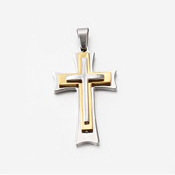 Золотой 304 из нержавеющей стали крест подвески, золотые, 45x26.5 мм, отверстие : 8x5 мм