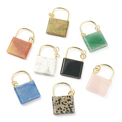 Смешанные камни Природные смешанные подвески драгоценных камней, с латунной фурнитурой золотого цвета, запирать, 46.5~47x30x7 мм, отверстие : 6 мм