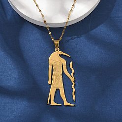 Настоящее золото 18K 201 подвеска из нержавеющей стали с изображением древнеегипетского бога Анубиса, реальный 18 k позолоченный, 16.02 дюйм (40.7 см)