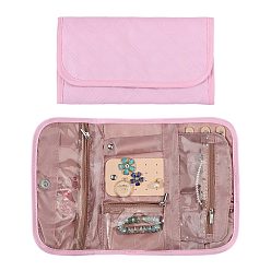 Pink Polyester Jewelry Storage Bags, Jewelry Rolls with Magnetic Buckles for Earrings Rings Necklaces Bracelets, Rectangle, Pink, 22x12.3x0.8cm