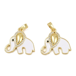 Белый Латунные микро проложить кубического циркония подвески, без кадмия и без свинца, с эмалью, Слон прелести, реальный 18 k позолоченный, белые, 19x20x2.5 мм, отверстие : 4x1.5 мм
