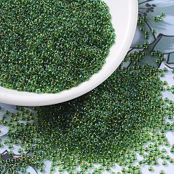 (RR331) Emerald Lined Light Topaz AB MIYUKI Round Rocailles Beads, Japanese Seed Beads, (RR331) Emerald Lined Light Topaz AB, 11/0, 2x1.3mm, Hole: 0.8mm, about 1100pcs/bottle, 10g/bottle