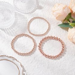 Розовое Золото 3шт. гальванизированные немагнитные синтетические гематитовые круглые бусины эластичные браслеты для женщин, розовое золото , внутренний диаметр: 2-3/8 дюйм (5.9 см)