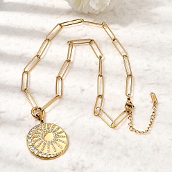 Золотой 304 Подвеска в виде солнца из нержавеющей стали с кристаллами и стразами, цепочка-скрепка для женщин, золотые, 16.73 дюйм (42.5 см)