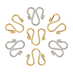Golden & Stainless Steel Color 304 Stainless Steel Hook Clasps, M Clasps, Golden & Stainless Steel Color, 12.5x11.5x1mm, 2 colors, 30pcs/color, 60pcs/box