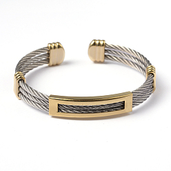 Golden & Stainless Steel Color 304 Stainless Steel Cuff Bangles, Golden & Stainless Steel Color, 51x61mm