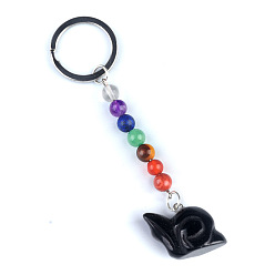 Обсидиан Обсидиан брелок, с кварцевым резонатором, аметист, ляпис, авантюрин, красный агат, красная яшма, улитка, 10 см