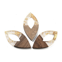 Прозрачный Подвески из орехового дерева, смола и золотая фольга, овальные, прозрачные, 47.5x24x3.5 мм, отверстие : 2 мм