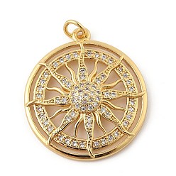 Золотой Латунные микро проложить кубического циркония подвески, солнце, с целью перехода в кольце, золотые, 28x25x4.5 мм, отверстие : 3 мм