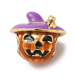 Golden Halloween Messing Emaille europäische Perlen, Großloch perlen, Kürbis, golden, 13.5x12 mm, Bohrung: 4 mm