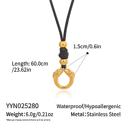 Ring Регулируемые 304 подвески из нержавеющей стали с черными веревками для женщин, золотые, кольцо, 23.62 дюйм (60 см)