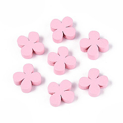 Pink Натуральные деревянные цветочные бусины, окрашенные, розовые, 15x15 мм , около 100 шт / мешок