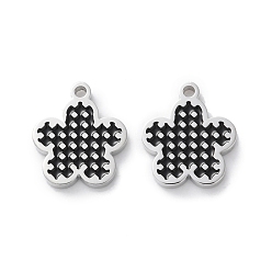 Черный 304 из нержавеющей стали шармы эмали, цвет нержавеющей стали, цветочный шарм, чёрные, 11x10x1.5 мм, отверстие : 1 мм