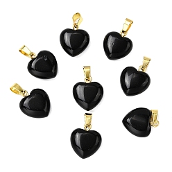 Обсидиан Природные подвески обсидиана, с фурнитурой латунной золотого тона, шарма сердца, 18x15~15.5x6~8 мм, отверстие : 6x3 мм