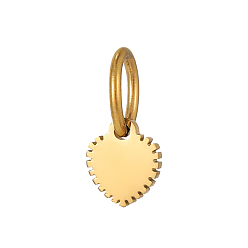 Настоящее золото 18K 304 прелести нержавеющей стали, край шестерни сердце, ионное покрытие (ip), с целью перехода в кольце, реальный 18 k позолоченный, 7x6 мм, отверстие : 4 мм