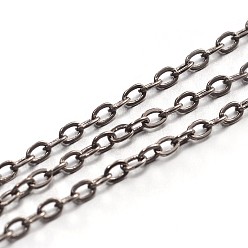 Gunmetal Brass Cable Chains, Soldered, Flat Oval, Gunmetal, 2x1.5x0.5mm, High: 0.3mm