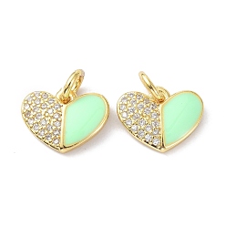Аквамарин Подвеска из экологически чистой латуни с микропаве из прозрачной эмали из кубического циркония, с прыжковых колец, долговечный, сердце, реальный 18 k позолоченный, аквамарин, 10x12x2 мм, отверстие : 3.4 мм
