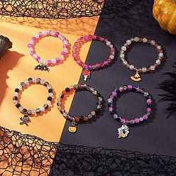 (52) Непрозрачная лаванда 6шт. наборы браслетов из стеклянных бусин на тему Хэллоуина, сплав эмали шарм браслеты, разноцветные, внутренний диаметр: 2~2-1/8 дюйм (5~5.5 см)