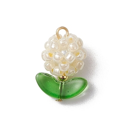 Васильковый Подвески из бисера, с латунной фурнитурой , цветок, васильковый, 20~20.5x14x11~14 мм, отверстие : 1.8 мм