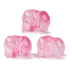 Pink Окрашенные бусины из стекла, слон, розовые, 11x14x9.5 мм, отверстие : 1.2 мм