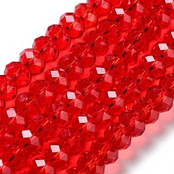 Красный Стеклянные бусины, гальваническое покрытие, кристалла Suncatcher, граненые, шайба, красные, 12x8 мм, отверстие : 1 мм, около 68~70 шт / нитка, 22.83 дюйм ~ 23.23 дюйм (58~59 см)