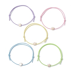 Crown Браслет из светло-золотого латуни с плетеными бусинами, регулируемый браслет из вощеного полиэфирного шнура, разноцветные, корона, внутренний диаметр: 3-1/2 дюйм (9 см), бусина : 8x8x3 mm