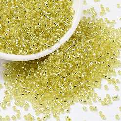 Шампанско-Желтый Цилиндрический бисер, серебряная линия, круглое отверстие, единый размер, шампанское желтый, 2x1.5 мм, отверстие : 0.8 мм, около 40000 шт / упаковка, о 450 г / мешок