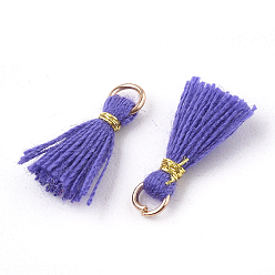 Medium Purple Polycotton(Polyester Cotton) Tassel Pendant Decorations, Mini Tassel, with Iron Findings and Metallic Cord, Light Gold, Medium Purple, 10~15x2~3mm, Hole: 1.5mm