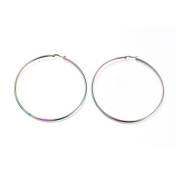 Rainbow Color 201 серьги из нержавеющей стали, с 304 штифта из нержавеющей стали, гипоаллергенные серьги, Кольцевая форма, Радуга цветов, 12 датчик, 82.5x2 мм, штифты : 1 мм