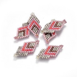 Colorful MIYUKI & TOHO Handmade Japanese Seed Beads Links, Loom Pattern, Double Rhombus, Colorful, 27~29x13~14x1.7mm, Hole: 1.5mm
