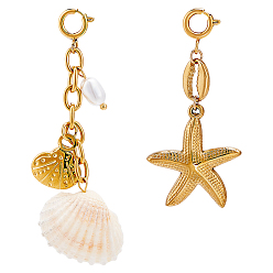 Золотой 2 шт. 2 стили в форме ракушки 304 подвесные украшения из нержавеющей стали, с пластиковой имитацией жемчуга и застежками-пружинными кольцами, золотые, 53~65 мм, отверстие : 5 мм