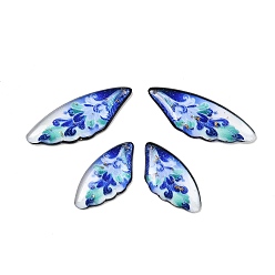 Синий 4 шт 4 стили прозрачные подвески из эпоксидной смолы, крыло с цветочным узором, с пайетками и золотой фольгой, синие, 29~39x14 ~ х 2.5 мм, отверстие : 1 мм