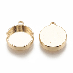 Real 18K Gold Plated Brass Pendant Cabochon Settings, Plain Edge Bezel Cups, Flat Round, Nickel Free, Real 18K Gold Plated, Tray: 6mm, 9.5x7x2.5mm, Hole: 1.5mm