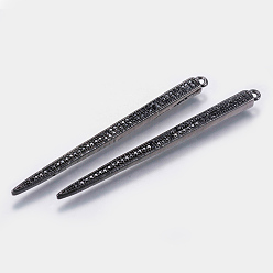 Черный Цвет Металла Латунные микро проложить кубического циркония большие кулоны, полоса, чёрные, металлический черный , 55x4x3 мм, отверстие : 1.2 мм