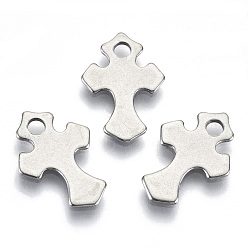 Stainless Steel Color Non-Tarnish 201 Stainless Steel Tiny Cross Charms, Laser Cut, Stainless Steel Color, 14.5x10x0.8mm, Hole: 1.8mm