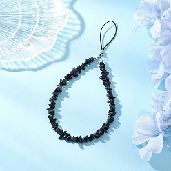 Обсидиан Ремешки для мобильных телефонов с бусинами из натуральной флюоритовой крошки, платина, 186 мм