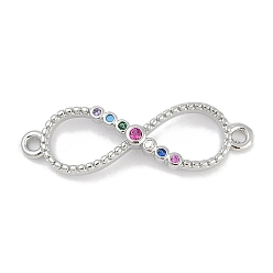 Платина Латунные микро-паве разноцветные кубические цирконии бесконечность соединительные подвески, без свинца и без кадмия, долговечный, стойки покрытие, платина, 8x26x3.5 мм, отверстие : 1.4 мм