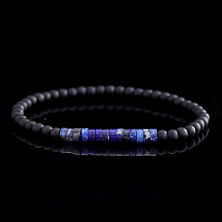 Смешанные камни Браслеты из матового синтетического немагнитного гематита и натуральной императорской яшмы для мужчин, круглый и колонки