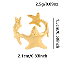 Настоящее золото 18K 304 открытые кольца-манжеты из нержавеющей стали для женщин, морская звезда, реальный 18 k позолоченный, 15 мм, внутренний диаметр: 21 мм