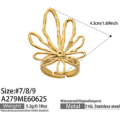 Golden 316L Surgical Stainless Steel Cuff Open Rings for Women, Flower, Golden, US Size 7(17.3mm)