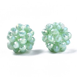 Аквамарин Гальванические непрозрачные стеклянные круглые плетеные бусины, кассетные шарики, с покрытием AB цвета, граненые, аквамарин, 12~13 мм, отверстие : 1.5 мм, бусины : 3.5x2.5 мм