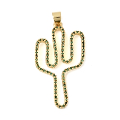 Настоящее золото 18K Латунные микро проложить кубического циркония подвески, долговечный, стойки покрытие, без свинца и без кадмия, кактус прелести, реальный 18 k позолоченный, 42~44x21.5~24x3 мм, отверстие : 4x3 мм